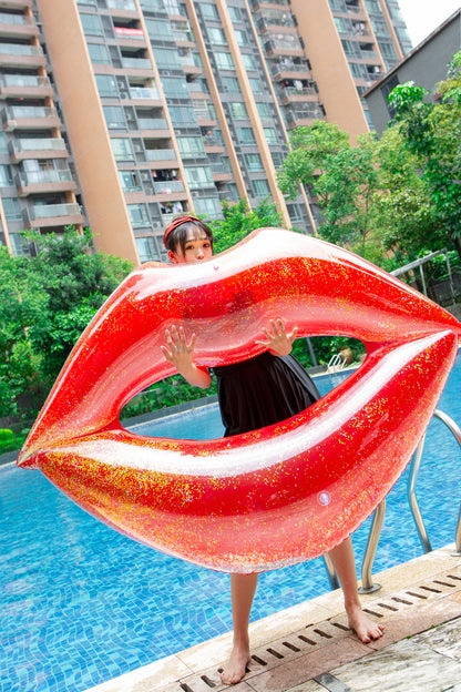 Inflatable Lips Floating Row Rose Gold Champagne Powder Lips Swimming Ring Sequined Red Lip Floating Bed