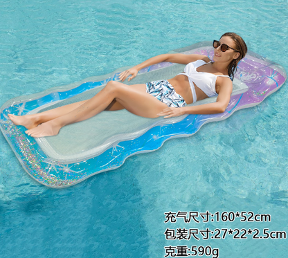 Wavy Shape Inflatable Lounge Chair Pool Party Float with Sequins Water Toy