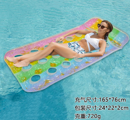 Large Inflatable Water Hammock with Sequin Gradient Float and Heart-Shaped Cutout Water Toy