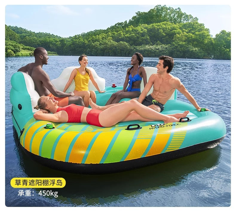 Oversized Inflatable Floating Island with Awning Water Floating Bed Mount Adult Floating Row Wholesale Delivery