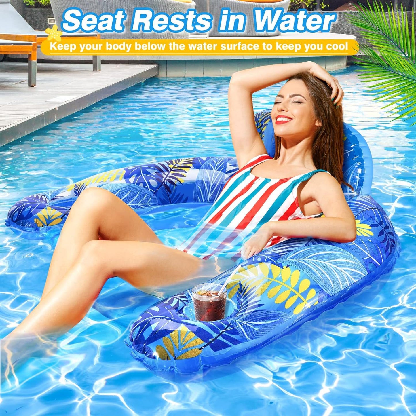 New Inflatable Floating Row Water U-shaped Transparent Recliner Foldable Backrest Floating Row Sofa Floating Bed with Handle