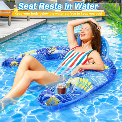 New Inflatable Floating Row Water U-shaped Transparent Recliner Foldable Backrest Floating Row Sofa Floating Bed with Handle