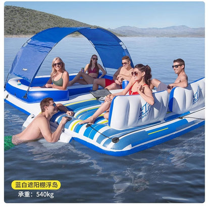 Oversized Inflatable Floating Island with Awning Water Floating Bed Mount Adult Floating Row Wholesale Delivery