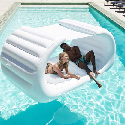 Large Inflatable Lounge Chair PVC Floating Row Bali Cabana Swimming Pool Floating Bed Sunshade Water Hammock